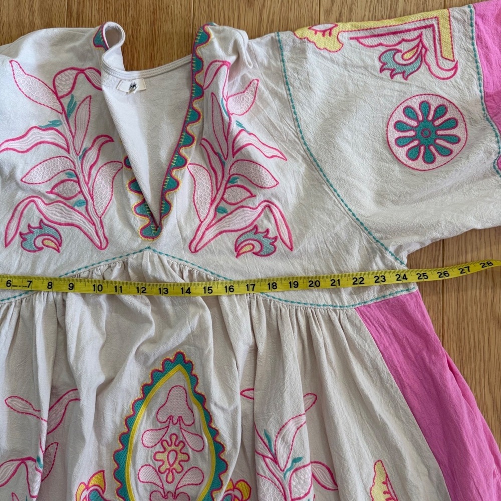 Blue Velvet embroidered Tunic Mini Dress Babydoll Medium Large Pink Boho Beach - Picture 10 of 11